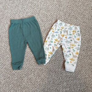 Kyle & Deena Baby Pants Size 3-6M Set of 2‎ Ribbed Green Dinosaur Print Infant